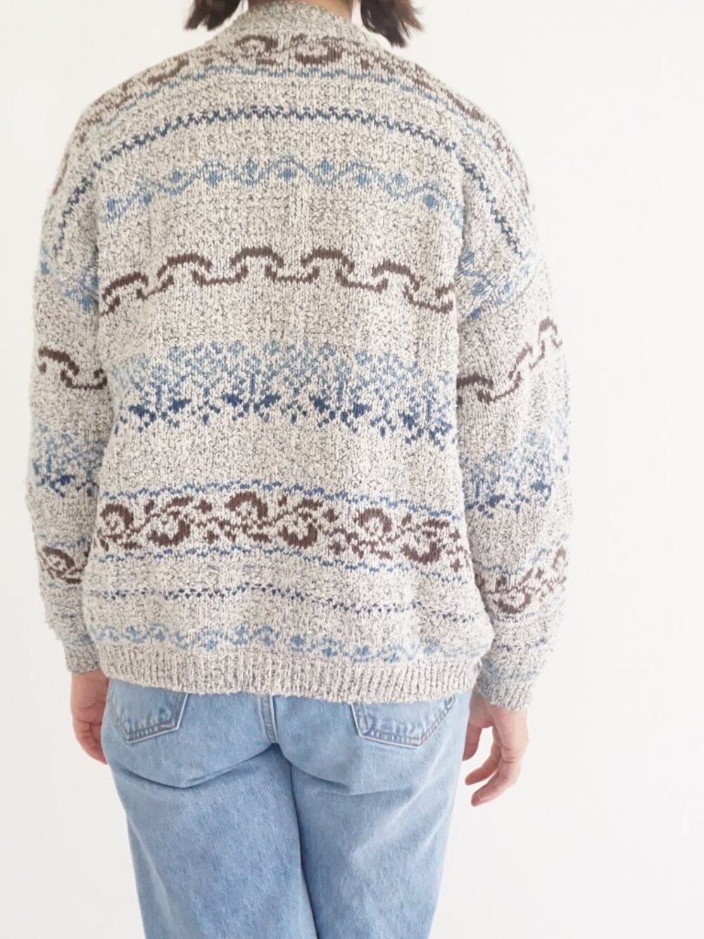 Vintage Alps Cream Blue Fair Isle Nordic Button Front Grandpa Cardigan M - Picture 2 of 9